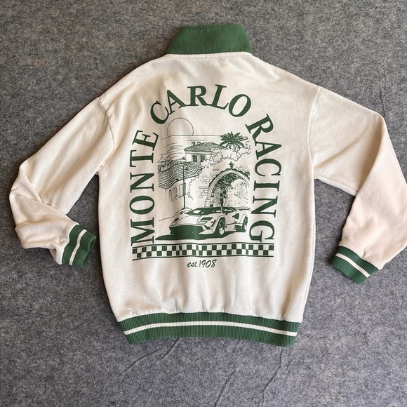 Monte Carlo Auto Club Racing 1/4 Zip  Sweatshirt  Small White Green Grand‎ Prix - Picture 1 of 8